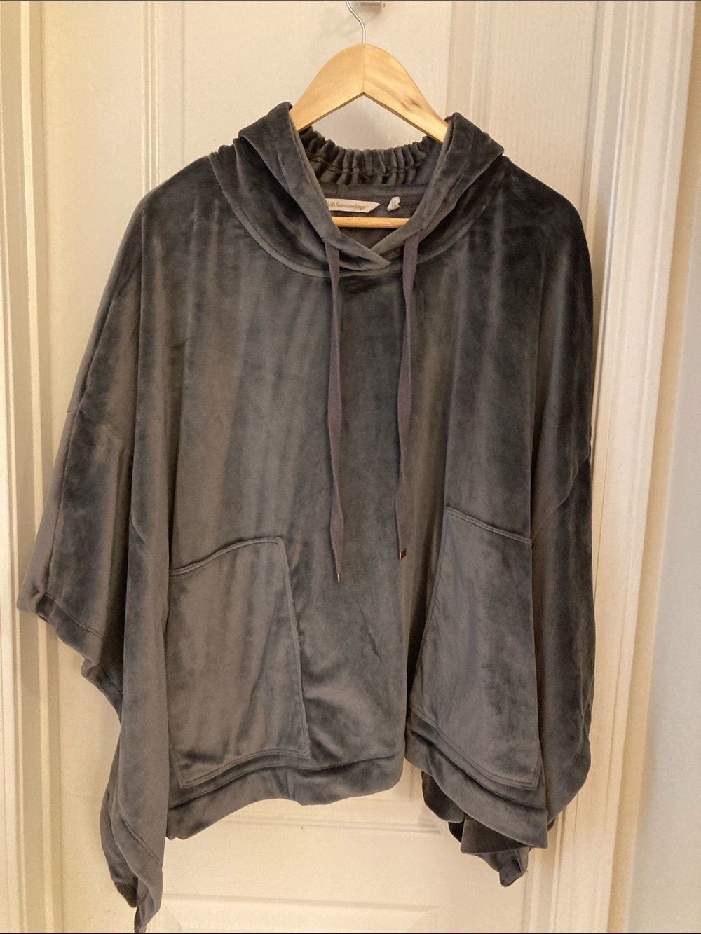 Cozy Hooded Poncho - Gray Plush Pullover
